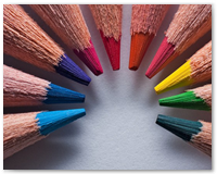 Macro of sharpened colored pencils aranged in a circle