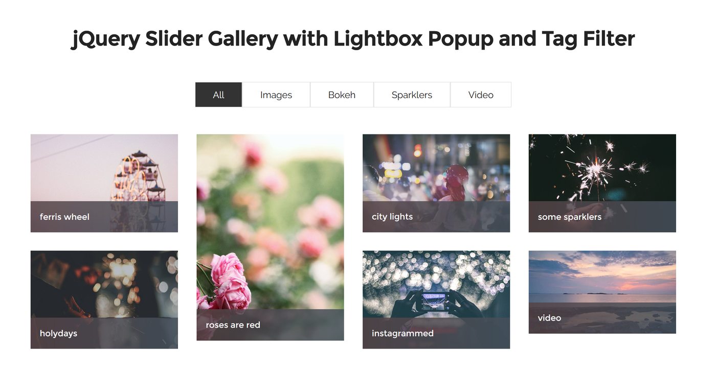 Bootstrap Slideshow Carousel  with Lightbox Popup and Tag Filter