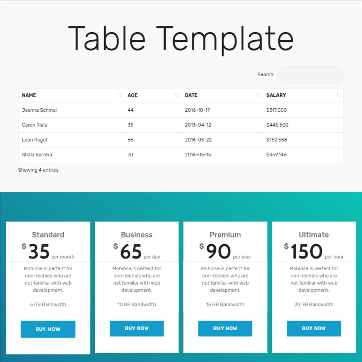 Free Bootstrap  Table  Templates