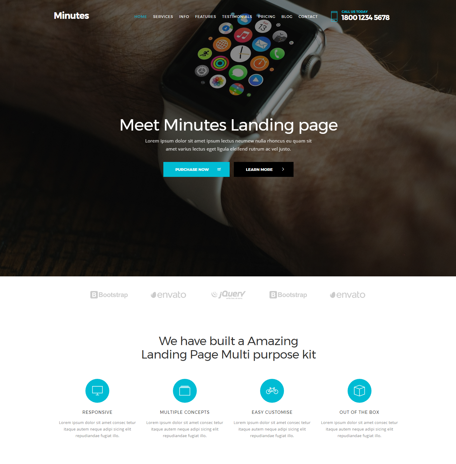 Minutes Landing Bootstrap Page