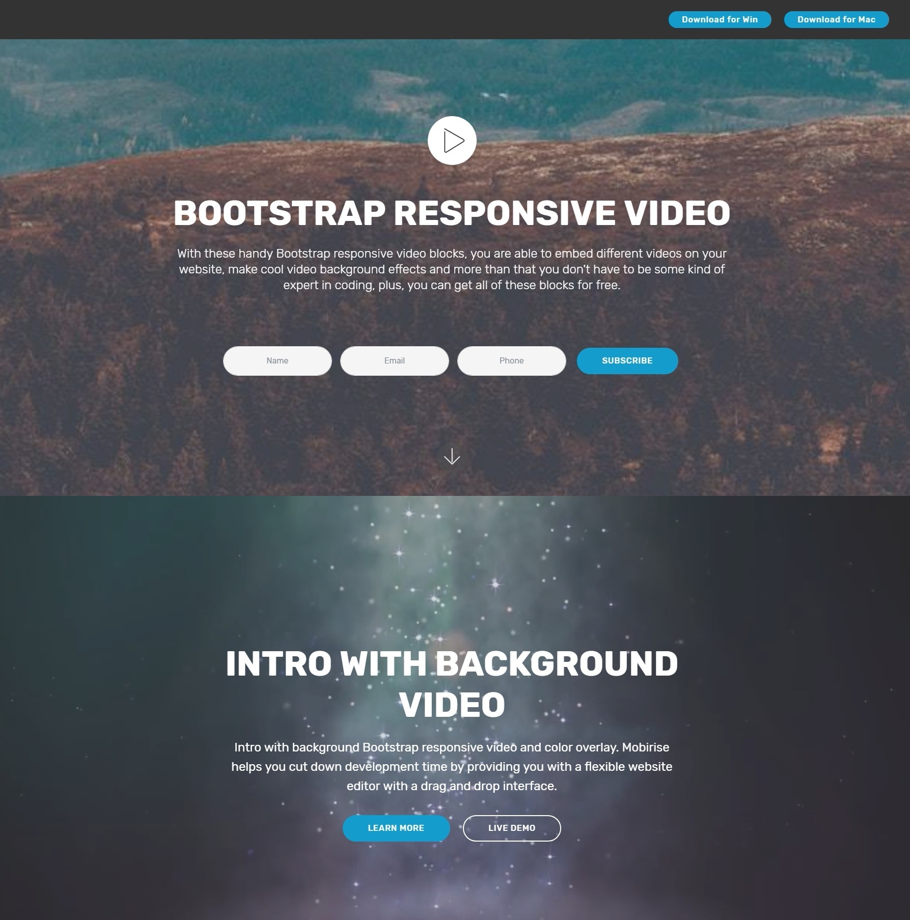 Useful jQuery Bootstrap Modal Video Backgrounds and Mega Menu Demos